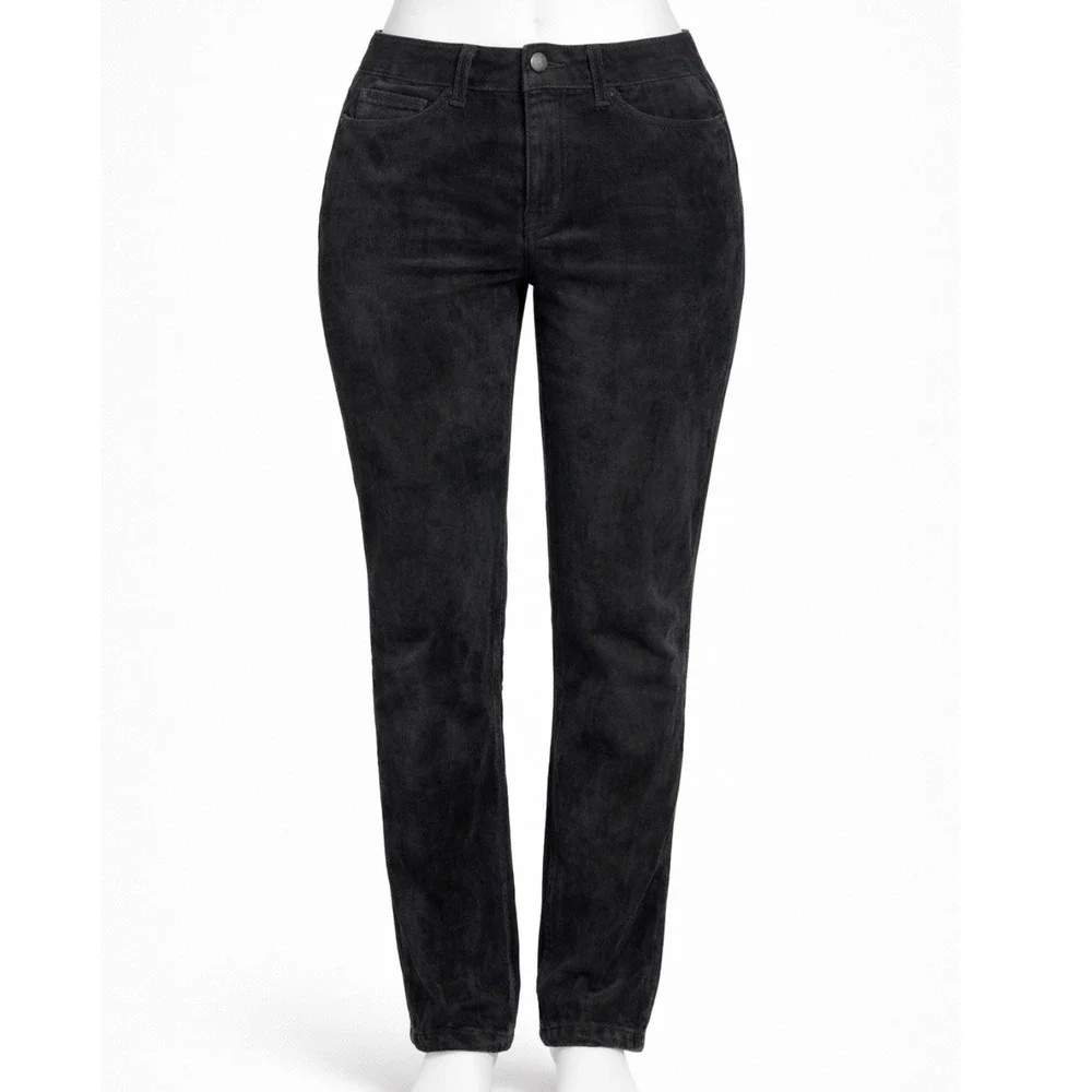 Vintage Shirley France 100% Leather Black Suede Pants Women Size 12 Straight Leg